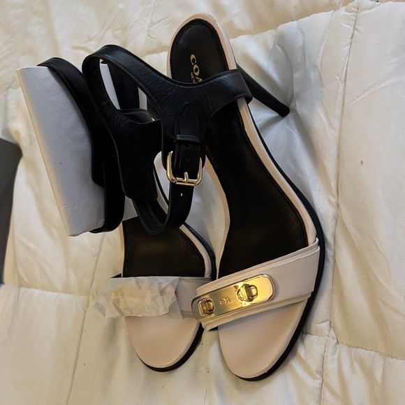 Coach Black and White Strappy  Heeled Sandals - Picture 6 of 6
